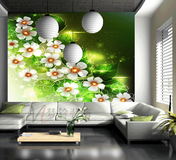 热卖 白色百合高清电视背景大型沙发/床头墙纸壁画自粘QZ-483国产