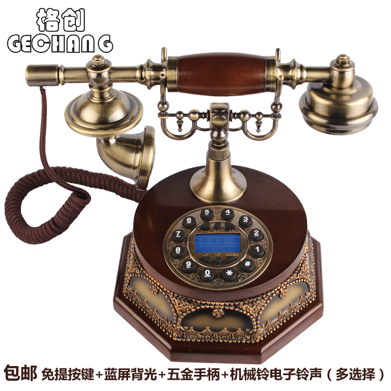 复古电话机旋转盘 欧式 仿古电话机实木 创艺古董座机 来电显示