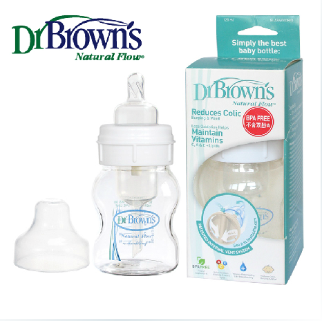 美国布朗博士 新生儿婴儿宽口径玻璃奶瓶 120ml/4安士 BL563