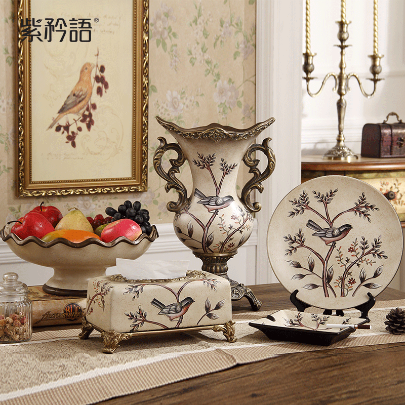 紫矜语景德镇现代中式典雅陶瓷五件套创意家居装饰品摆件陶瓷摆件