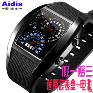 赛车表正品爱迪时个性韩版LED扇形手表极速跑车仪表盘时尚led手表