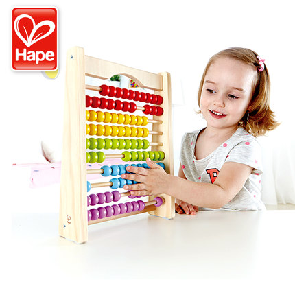德国Hape 炫彩珠算架 木制计算架 宝宝益智玩具数学算术教具