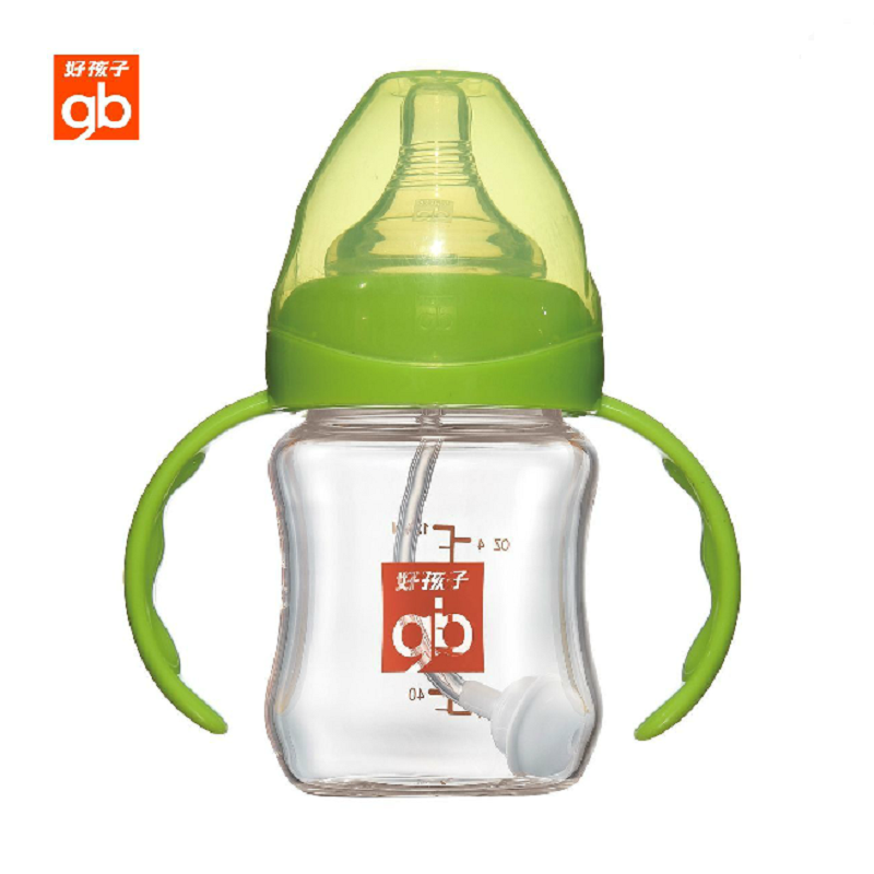 好孩子玻璃奶瓶 母乳实感宽口径握把吸管玻璃奶瓶B80184 120ML