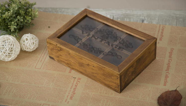 日式zakka杂货复古玻璃收纳盒创意收纳柜储物盒木质工艺品