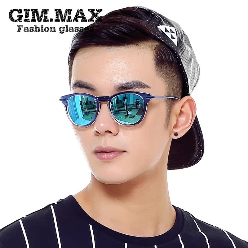 GIMMAX椭圆形小框复古彩膜反光太阳镜男小脸黑超墨镜女 太阳眼镜
