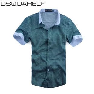 Dsquared2 2013夏装男士休闲衬衣 D2时尚格子韩版修身潮短袖衬衫
