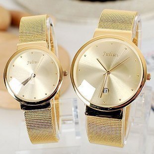 正品韩国时尚聚利时julius超薄情侣手表对表浪漫日历钢带女式表