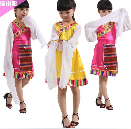 儿童演出服 少儿舞台表演服 少数民族水秀藏族服装  女童舞蹈服