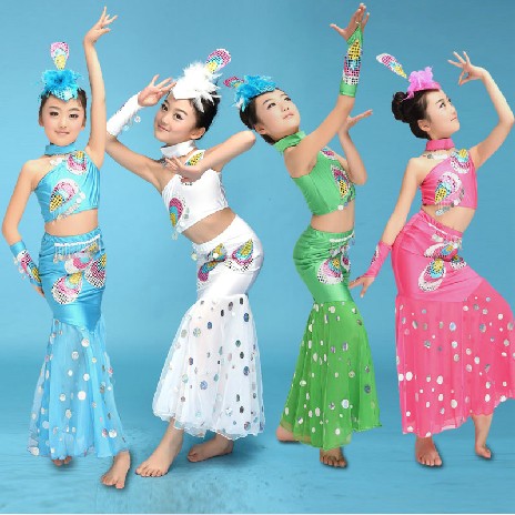 少儿表演服 女童少数民族服舞台服 儿童傣族舞演出服肚皮舞蹈服装