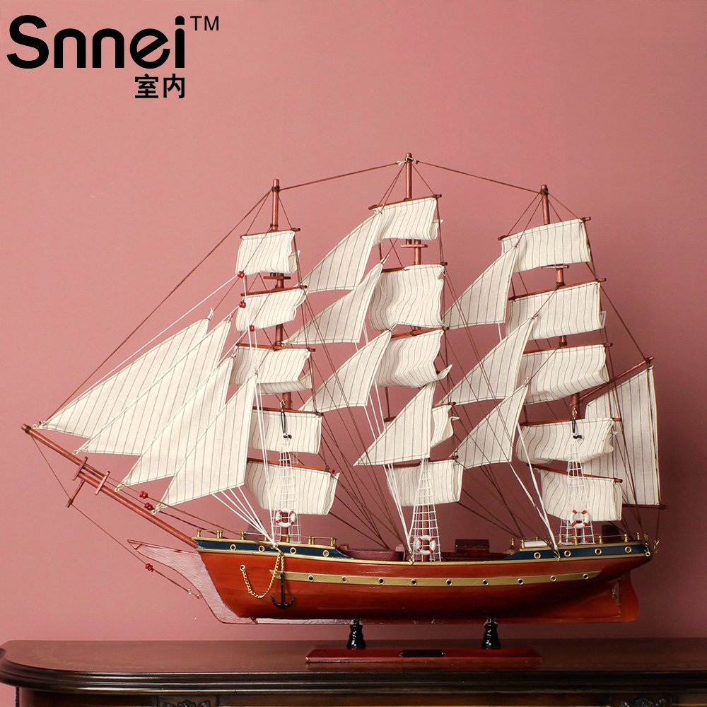 Snnei室内 宪法号80CM 木质大型帆船模型 木制手工艺船 一帆风顺