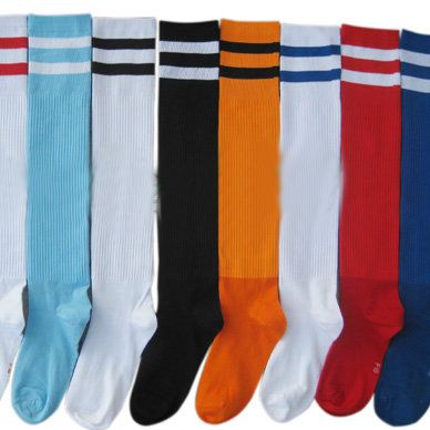 10色成人男女学生长筒足球袜运动袜子 纯色条纹过膝高筒袜不包邮