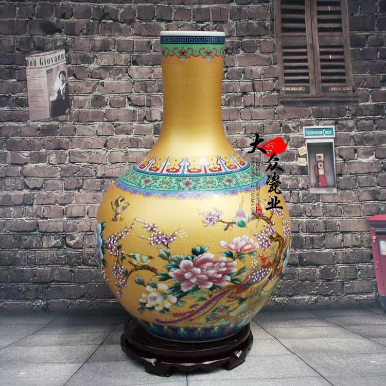 景德镇瓷器 陶瓷落地大花瓶 现代中式瓷摆件 天球瓶 粉彩喜上枝头