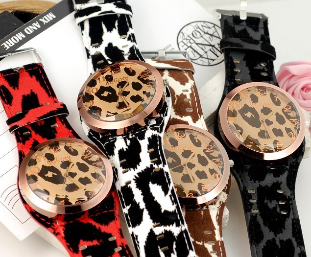 韩版皮带豹纹手表超大表盘 非主流学生男表女表中性表 复古表包邮