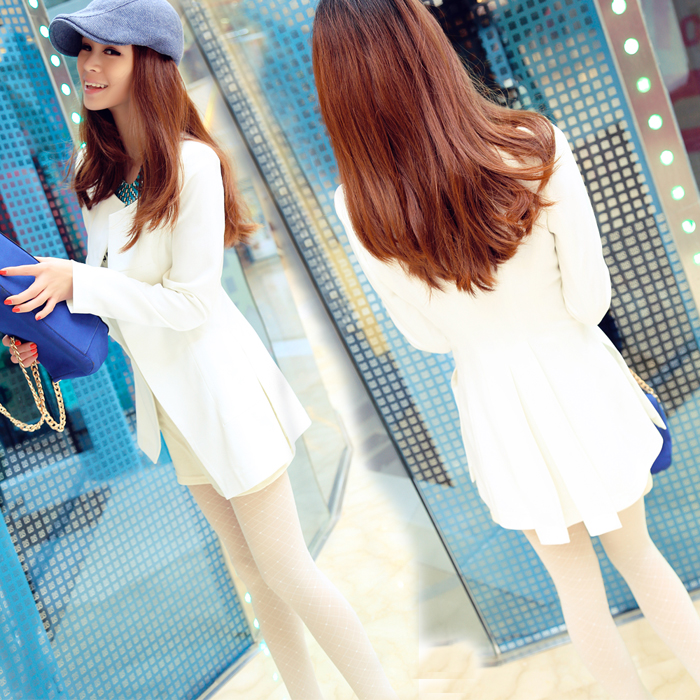 春装新款2014韩版纯色 原创设计 中长款裙摆西装