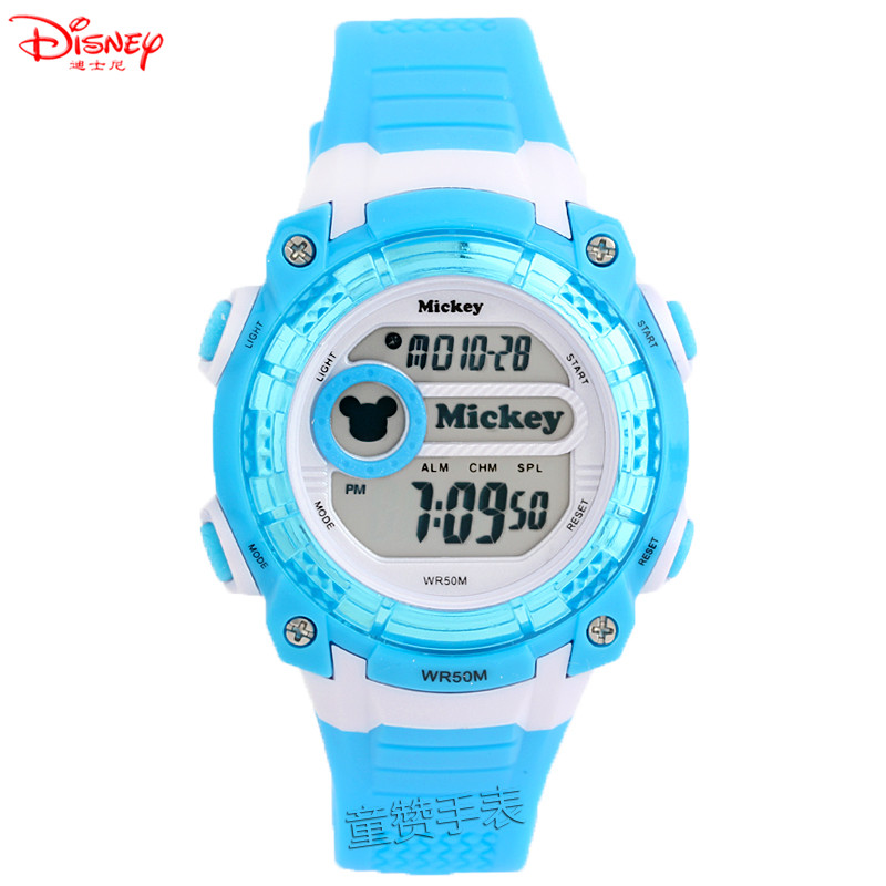 迪士尼儿童手表 男孩防水运动表女孩学生手表 LED夜光电子表