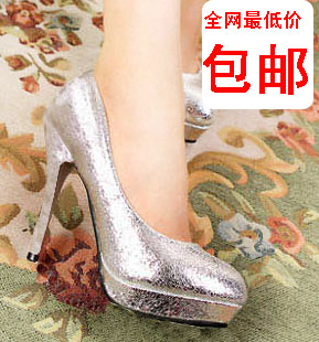9507包邮2013特价鞋金色银色单鞋爆裂纹防水台超高跟11CM夜店女鞋