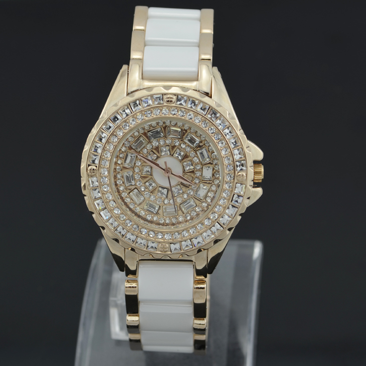正品DMQ/迪曼琪 女式手表施华洛世奇钻 陶瓷钢带女表 3505卡西欧