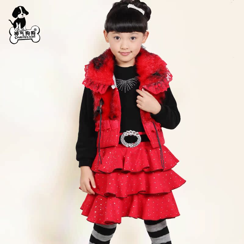 2014秋冬季新品裙装中小女童 儿童长袖裙子套装韩版裙装 二件套装
