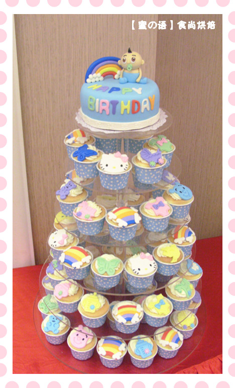 武汉创意生日蛋糕/宝宝满月 百天 周岁蛋糕 翻糖蛋糕 杯子蛋糕塔