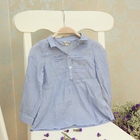 2013秋款新品德国单 女童高档短袖长袖衬衫 全棉外贸高雅蓝色衬衣