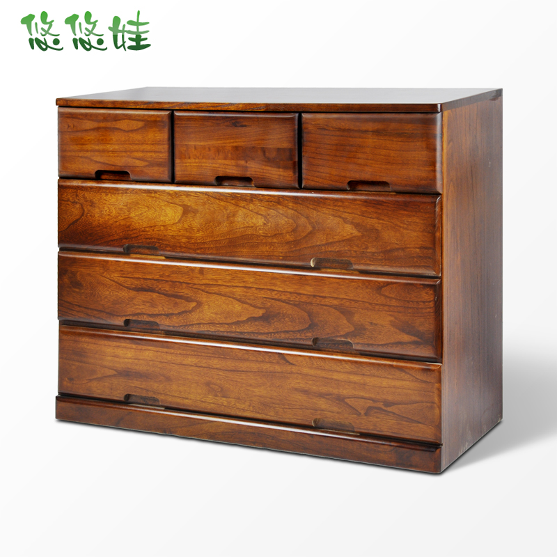 悠悠娃家出口中日式实木可移动六斗柜收藏储物衣柜环保家具100-4