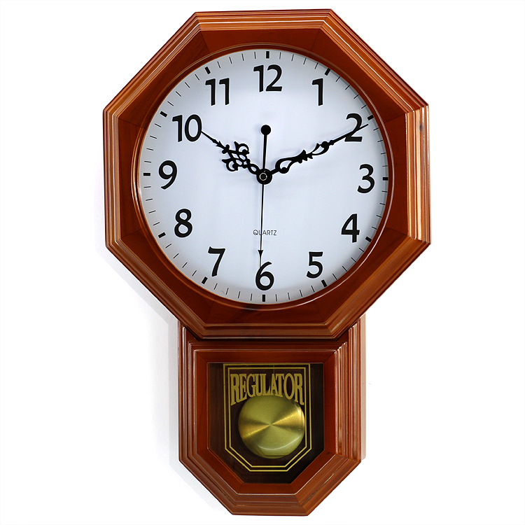 包邮 时钟八角木质中式石英钟音乐报时挂钟摆钟静音钟表挂钟客厅