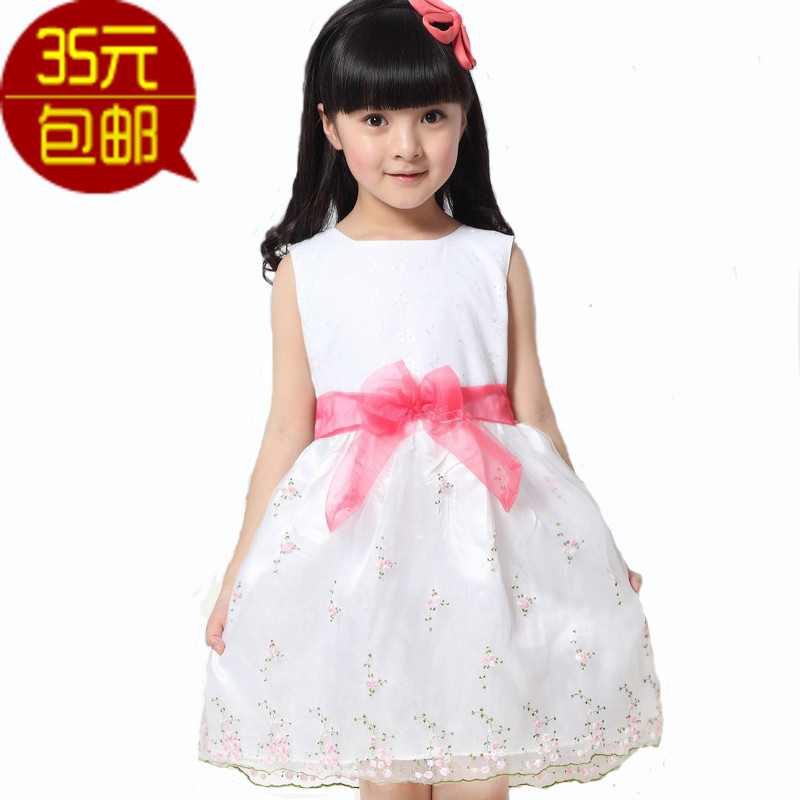 包邮 2013新款夏装 韩版女童白色连衣裙 儿童公主裙 无袖背心裙子