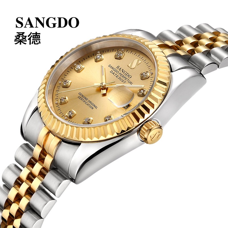 香港sangdo全自动机械手表男士男表 正品精钢防水日历钢带手表