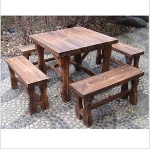 碳化木桌凳室外休闲实木防腐木铁艺木桌椅庭院组合户外桌桌椅