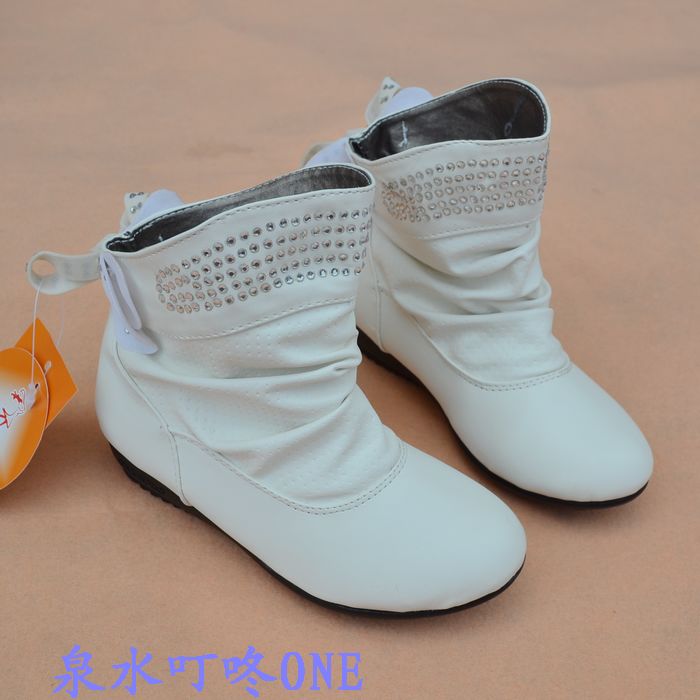 韩版新款女童短靴公主靴童靴演出皮靴儿童棉靴子学生短靴白色