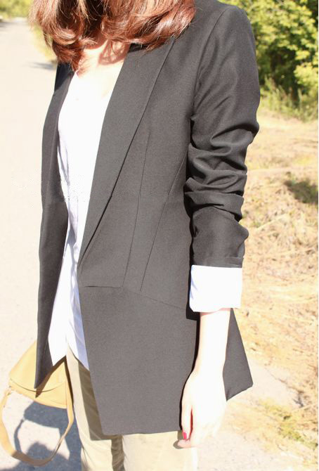 【DIEDIE】2013vivi推荐 不规则剪裁黑色修身袖子条纹 黑色小西装
