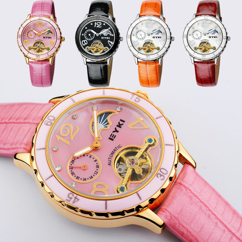 艾奇女表2013新款watch 真皮带学生女款气质时尚手表全自动机械表