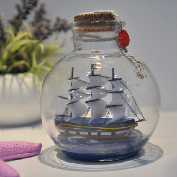 地中海风情创意家居摆件玻璃帆船瓶中船漂流瓶 船一帆风顺12cm
