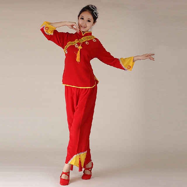 服饰服表演舞台广场舞民族红色黄色2013纹理1007民间舞蹈夏季秧歌