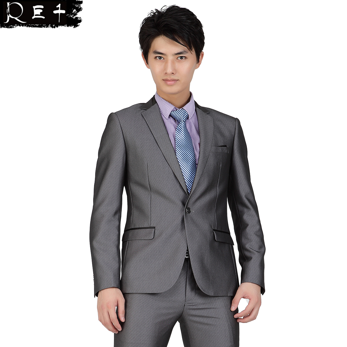 巨千秋冬西装男 套装韩版修身银灰色男士西服套装正品JQ218863