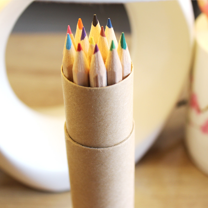 12色彩色铅笔 牛皮纸张原色包装 原色笔筒 超艺术
