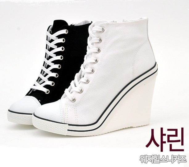 现货包邮韩国代购春装新品2011新街头帆布系带坡跟高跟运动鞋