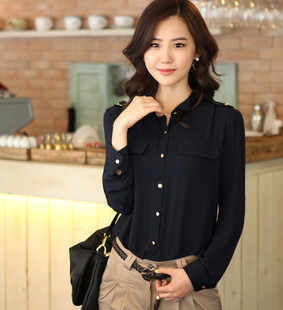 2012春装新款 女式 韩版修身 雪纺 长袖衬衫 金苑风格 上衣包邮