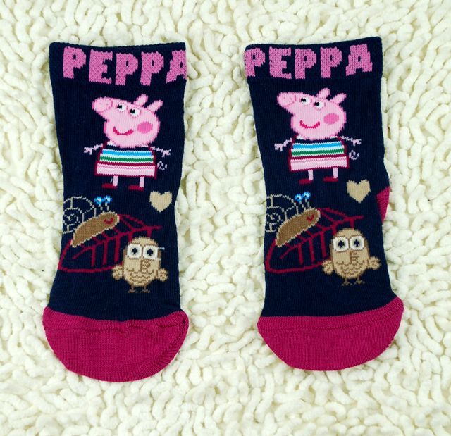 原单粉红猪PEPPA PIG纯棉女童袜子宝宝中筒袜可爱婴儿袜花边袜3