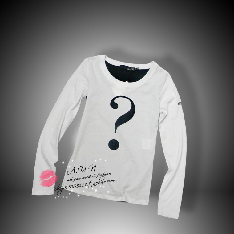 MOSCHINO2011新品 欧美简约圆领问号叹号文化纯棉长袖女士T恤衫