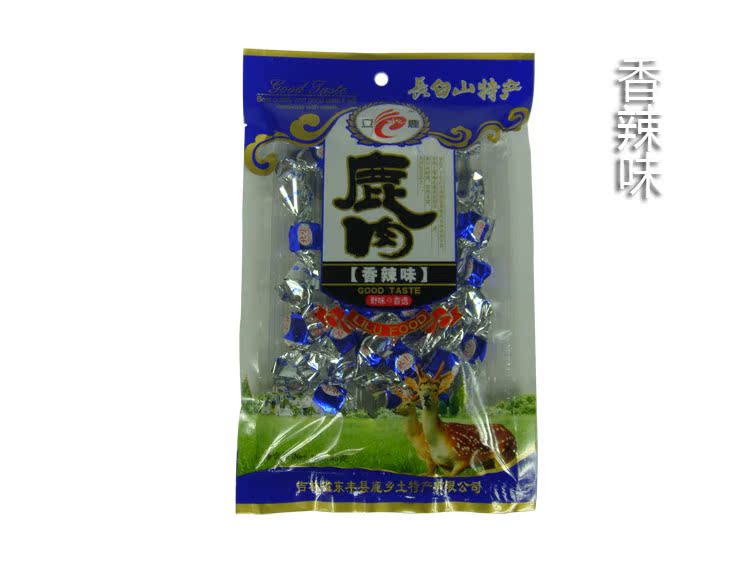 鹿路通厂家直销正品特价零食小吃东北梅花鹿肉粒五香味香辣味35克