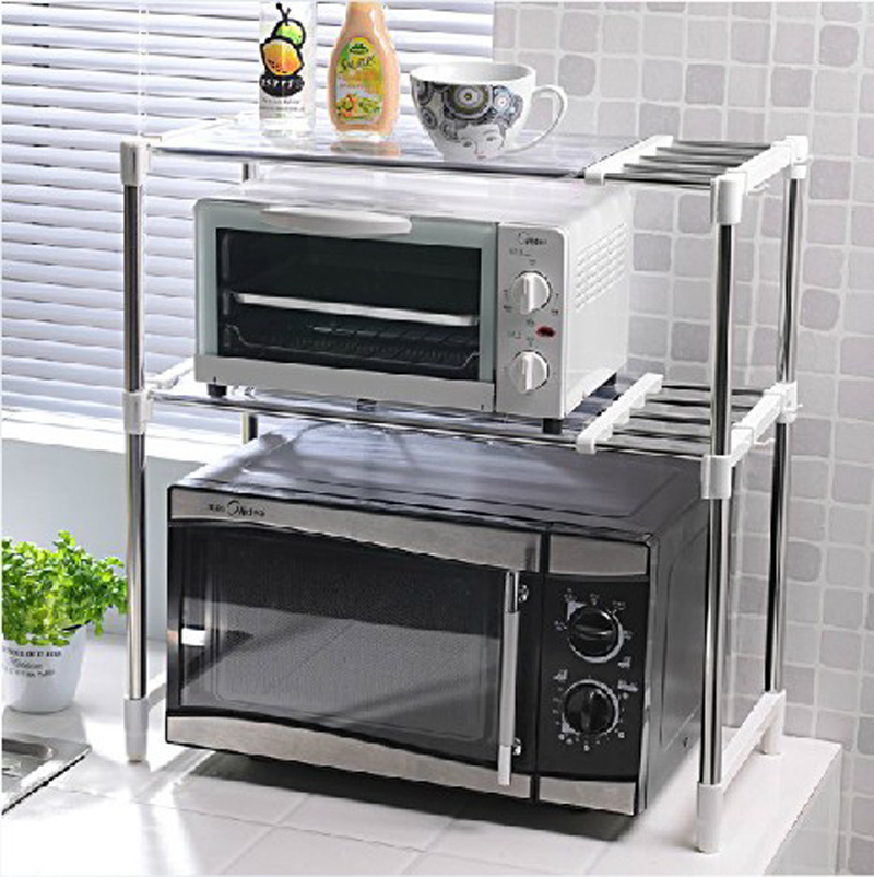 厨房不锈钢层架微波炉烤箱电饭煲置物调料架节约空间手套存放