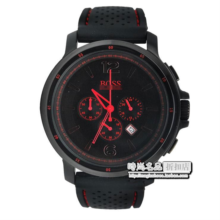 红黑激情运动配色 HB家 时尚男士针扣橡胶表带多功能手表/腕表