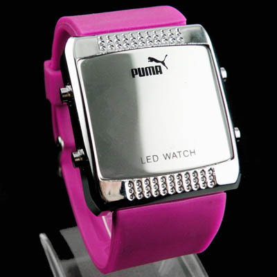 韩国饰物闪亮紫色橡胶皮带电子手表 流行PUMA彪马新潮流