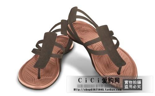 【专柜正品】Crocs卡洛驰 阿德端娜系带透明凉鞋 褐色/巧克力