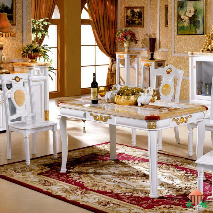 永旭家具您的理想之家特价餐桌椅 组合实木天然大理石餐桌8010