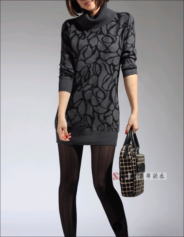 2011新款春装韩版宝姿加厚高领打底毛衣 中长款 羊毛衫 毛衣裙