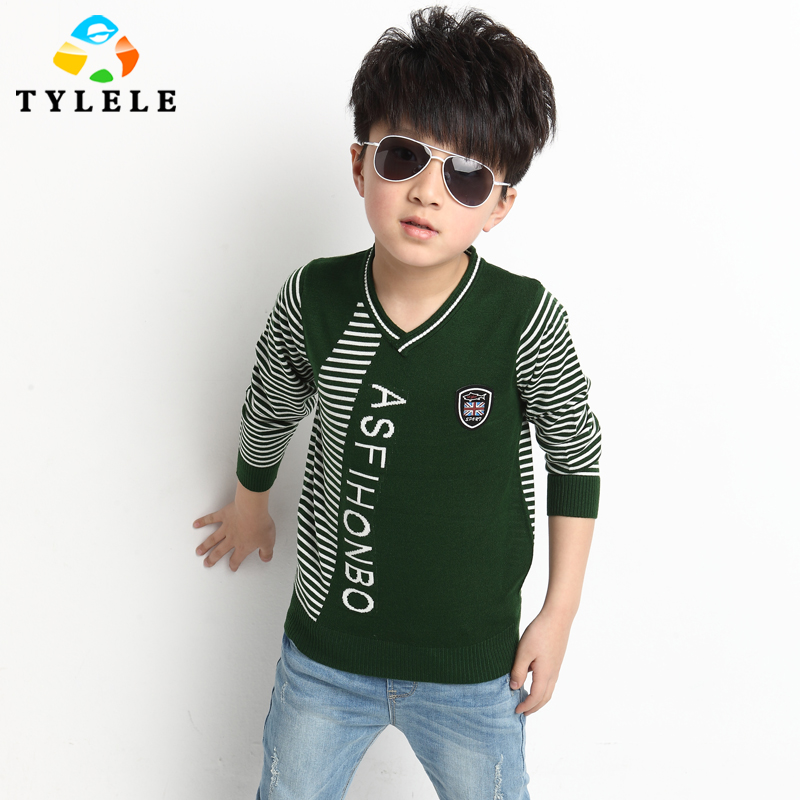 童装春款 2014韩版男童字母条纹针织T恤 中大童打底衫