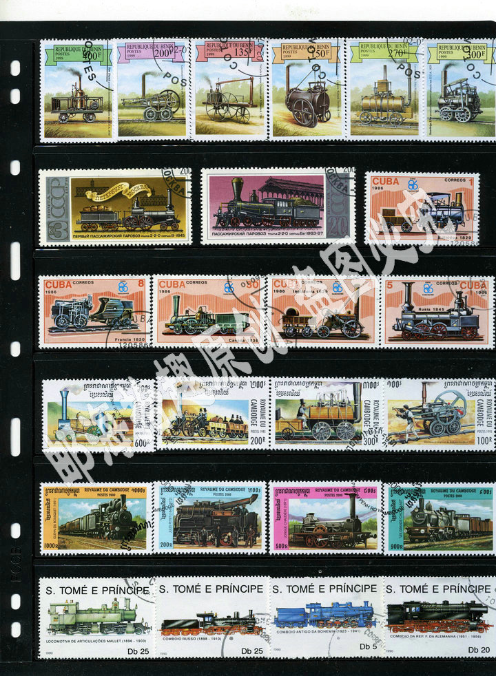 外国蒸汽机 火车头邮票50枚不重复 专题邮品集邮收藏 盖销