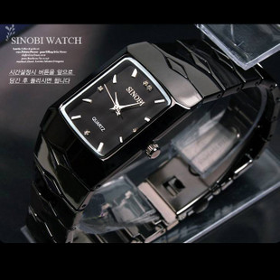 SINOBI时诺比原装正品黑色金属紧密表带黑色质感男士手表